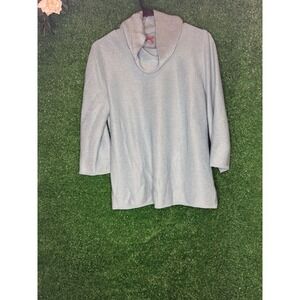 Chico's Easywear Blue Cowl Neck Tunic Sweater Size 1 3/4 Sleeve Textured Knit